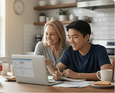 Parent and teen planning next steps on a laptop