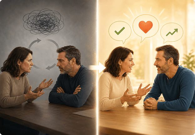 Before and after: tense parent conversations versus calm, connected communication