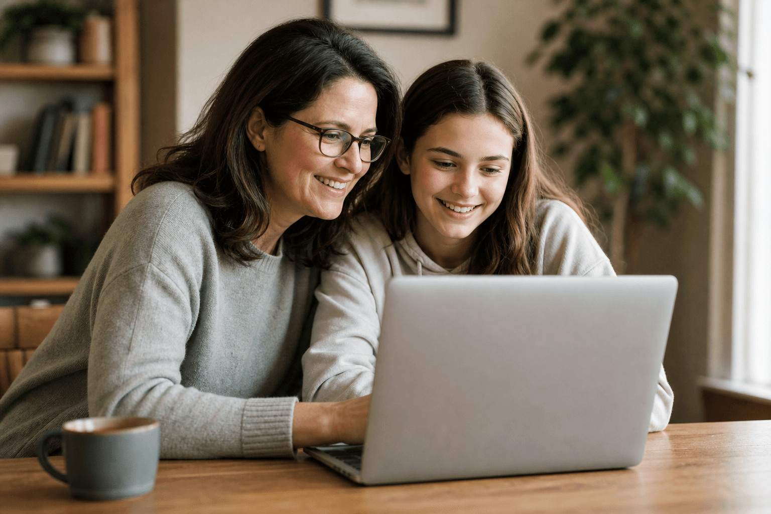 Parent and teen reviewing next steps together on a laptop